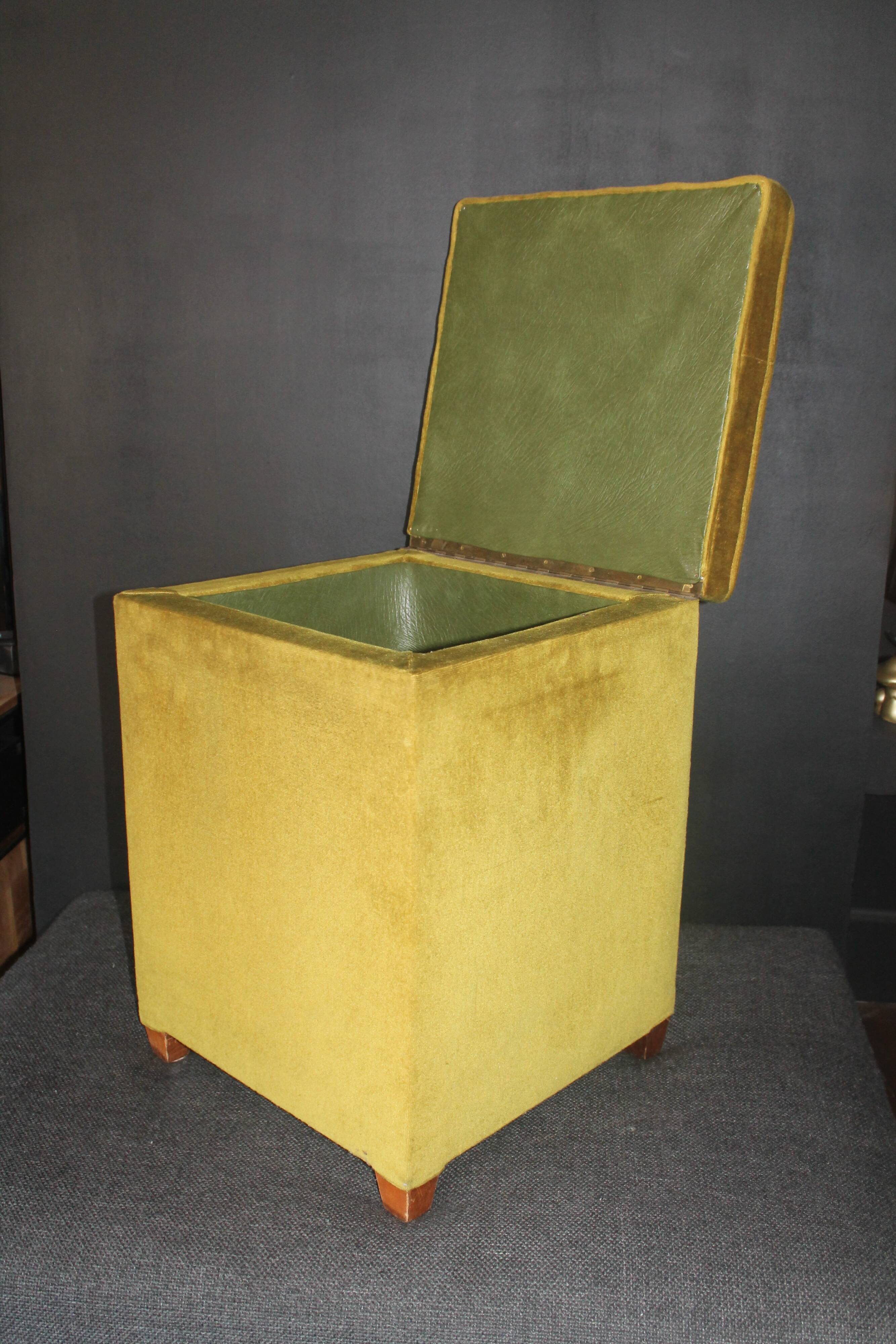 Pouf en velours vert vintage des années 60