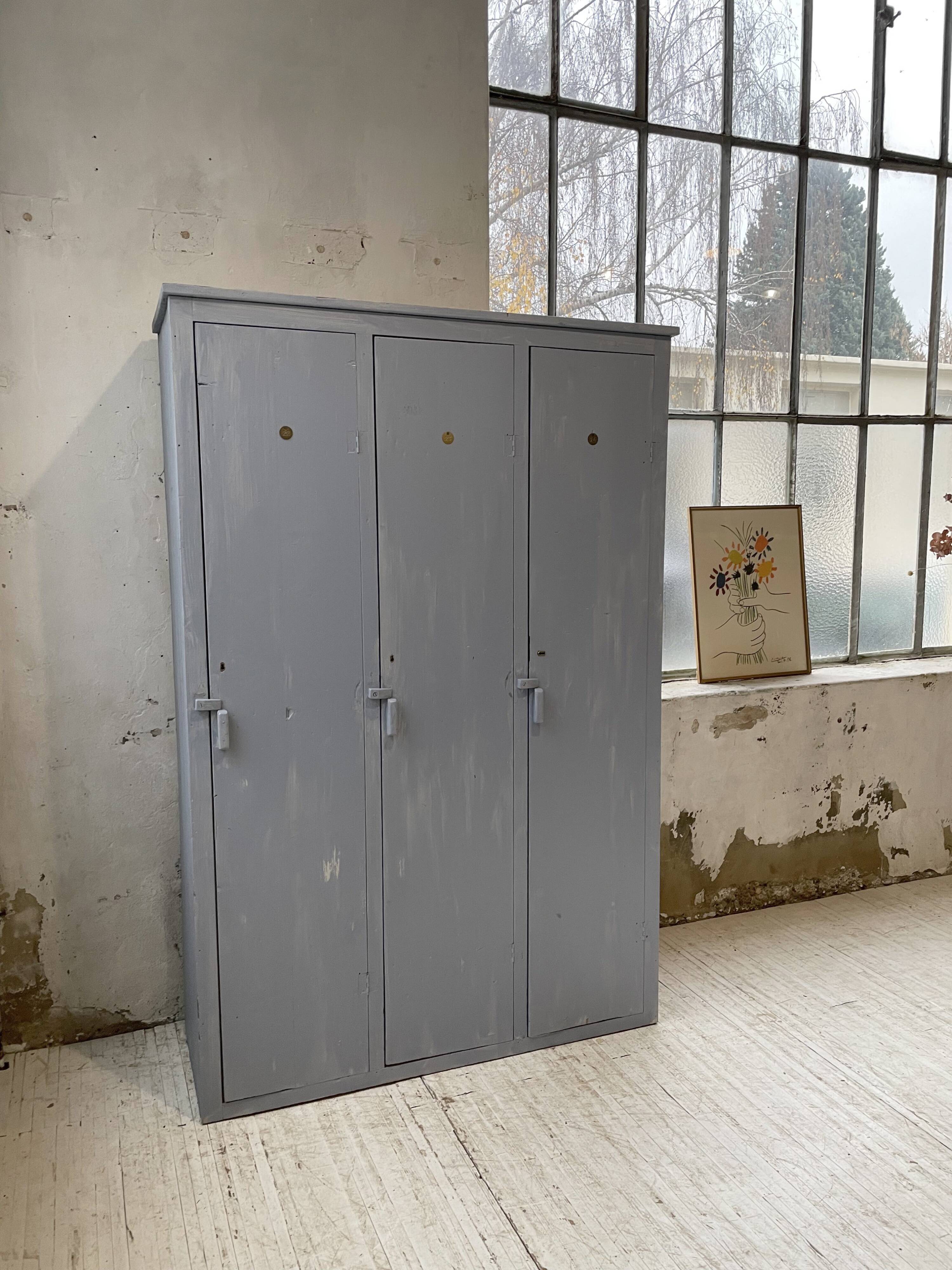 Blue patinated workshop furniture locker room