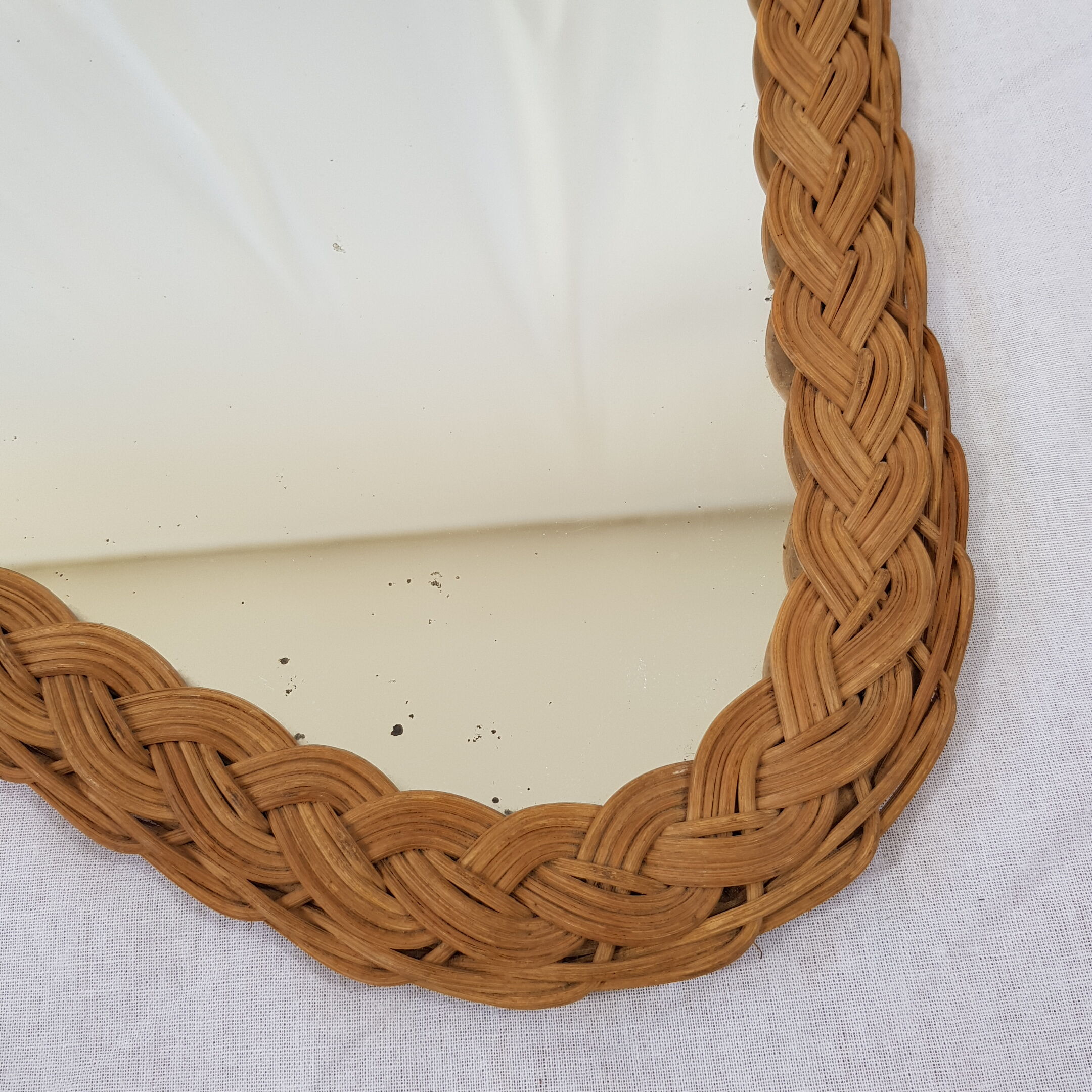 Vintage mirror free form wicker rattan 41x30cm