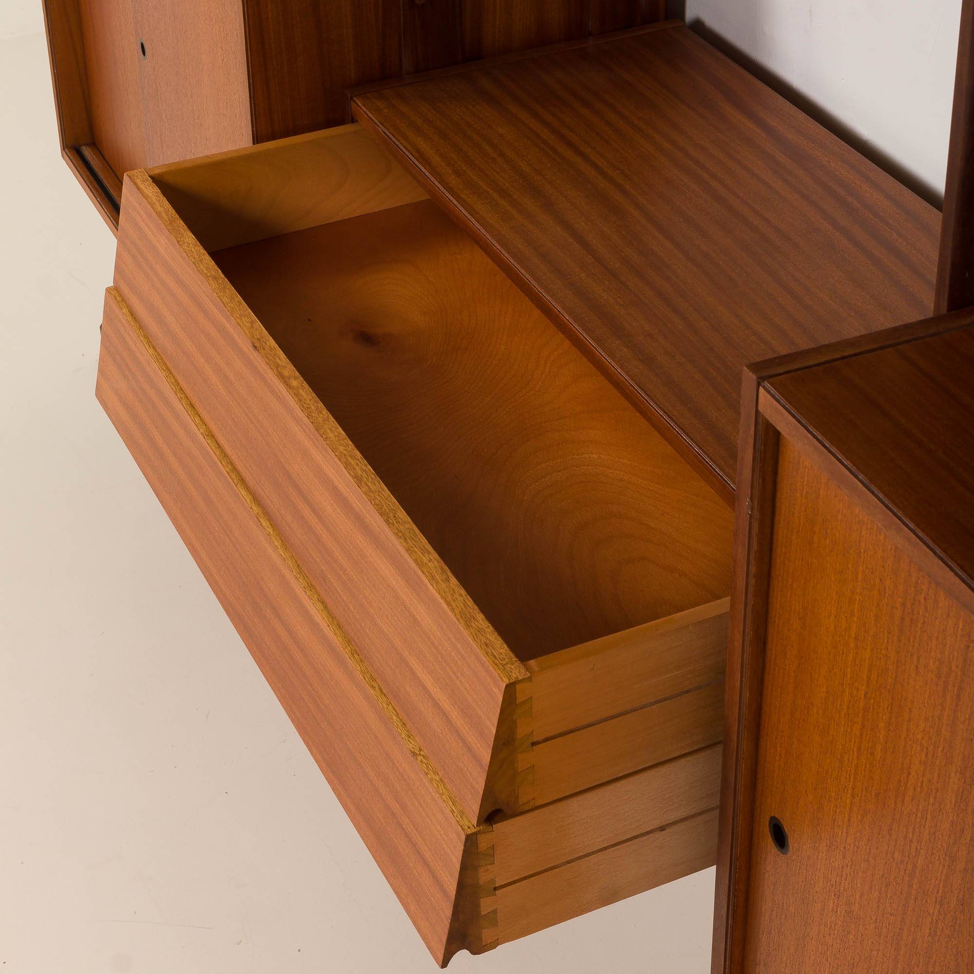 Italian freestanding wall unit or room divider in teak, 1960s