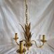 Hollywood Regency vintage gold palm chandelier 3 lights Hans Kögl style A666