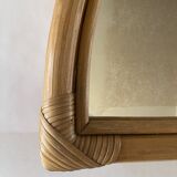 VINTAGE RATTAN MIRROR TRIANGULAR SHAPE  52 X 31 cm