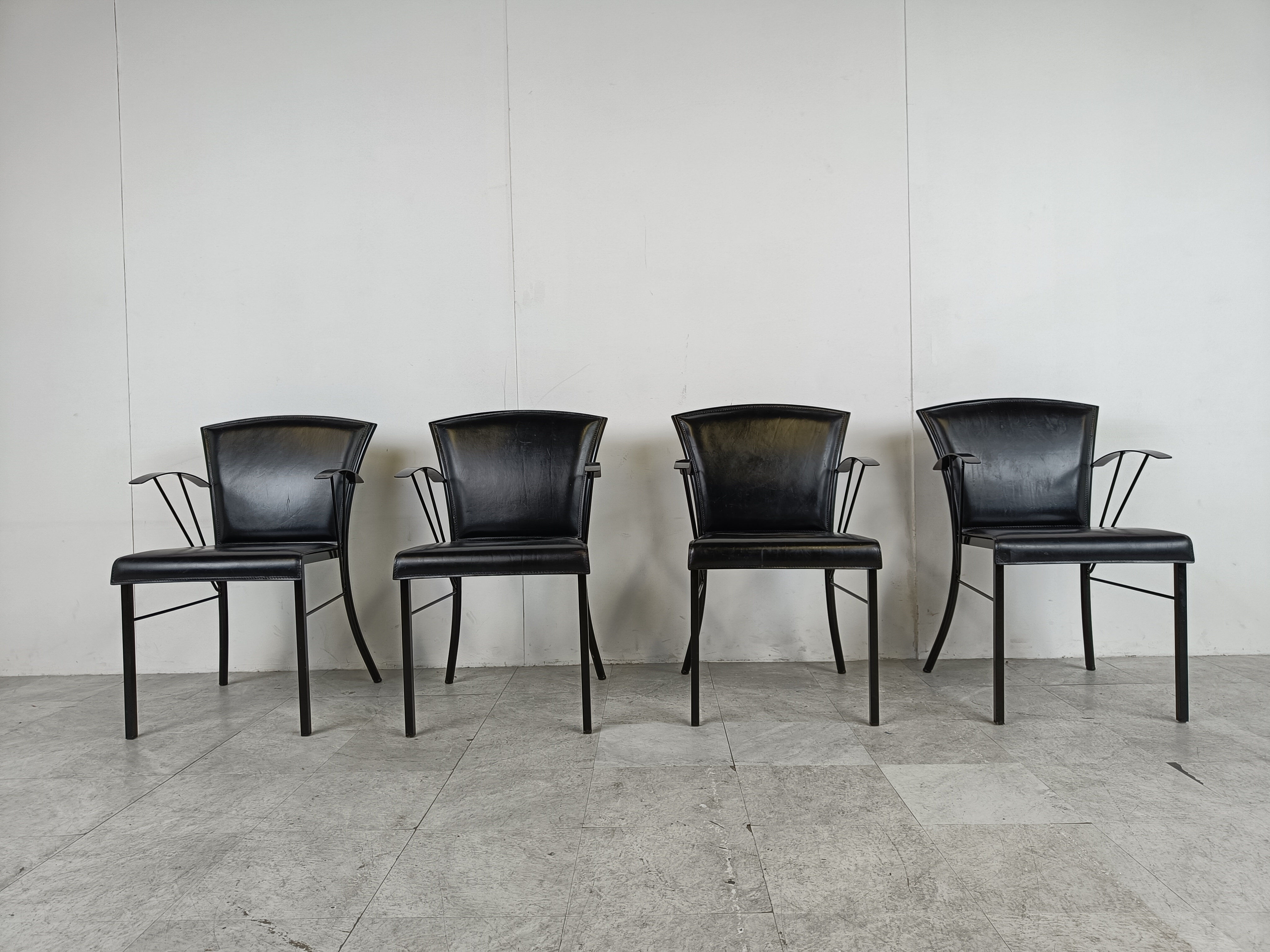 Vintage black leather dining chairs by Arrben, 1980s