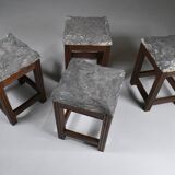 Tabourets vintage en pierre et bois x 4
