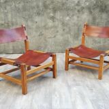 Pair of elm and leather heaters by Maison Regain, 1960s