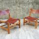 Paire de chauffeuses en orme et cuir par la Maison Regain, 1960s