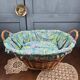Vintage wicker basket – Blue floral fabric & matching cushion