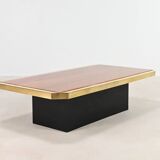 Table Basse En Travertin Rouge Et Laiton, Belgique C.1970