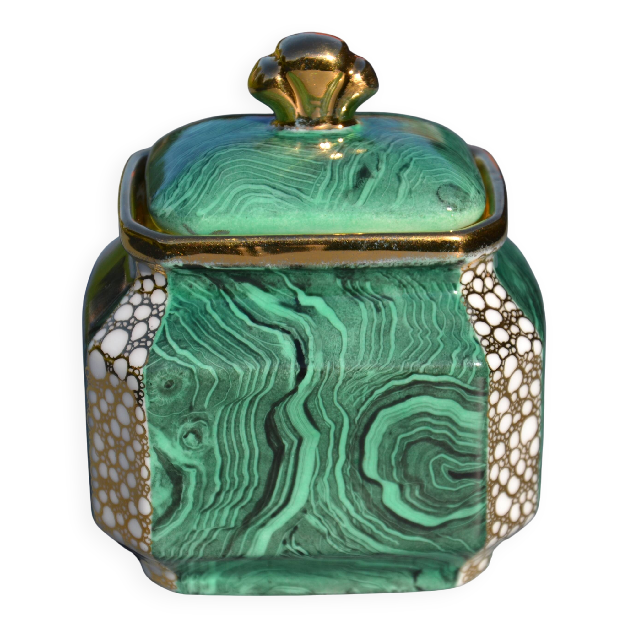 Winterling Germany malachite and gold candy box