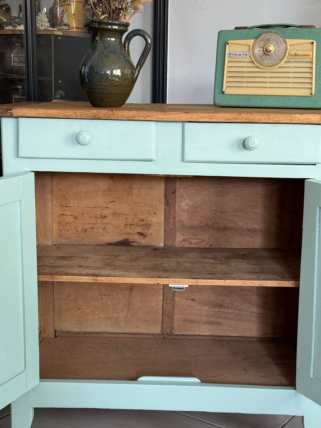 Old vintage Parisian almond green buffet