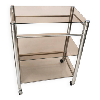 Glass and chrome metal wheeled dessert trolley