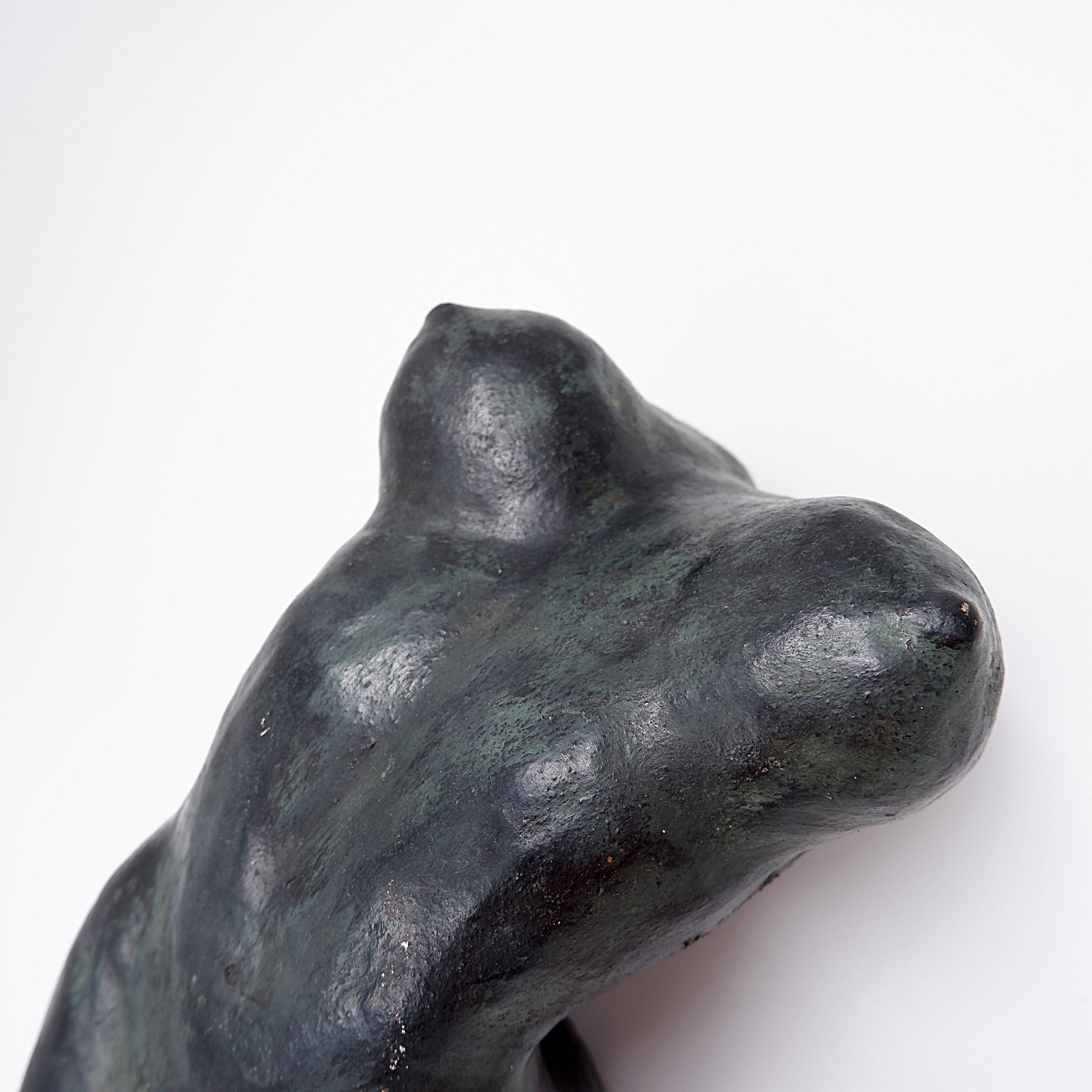 Nude sculpture in bronze-colored terracotta - Signed and dated