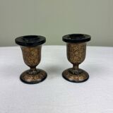 Pair of lacquered wooden candlesticks
