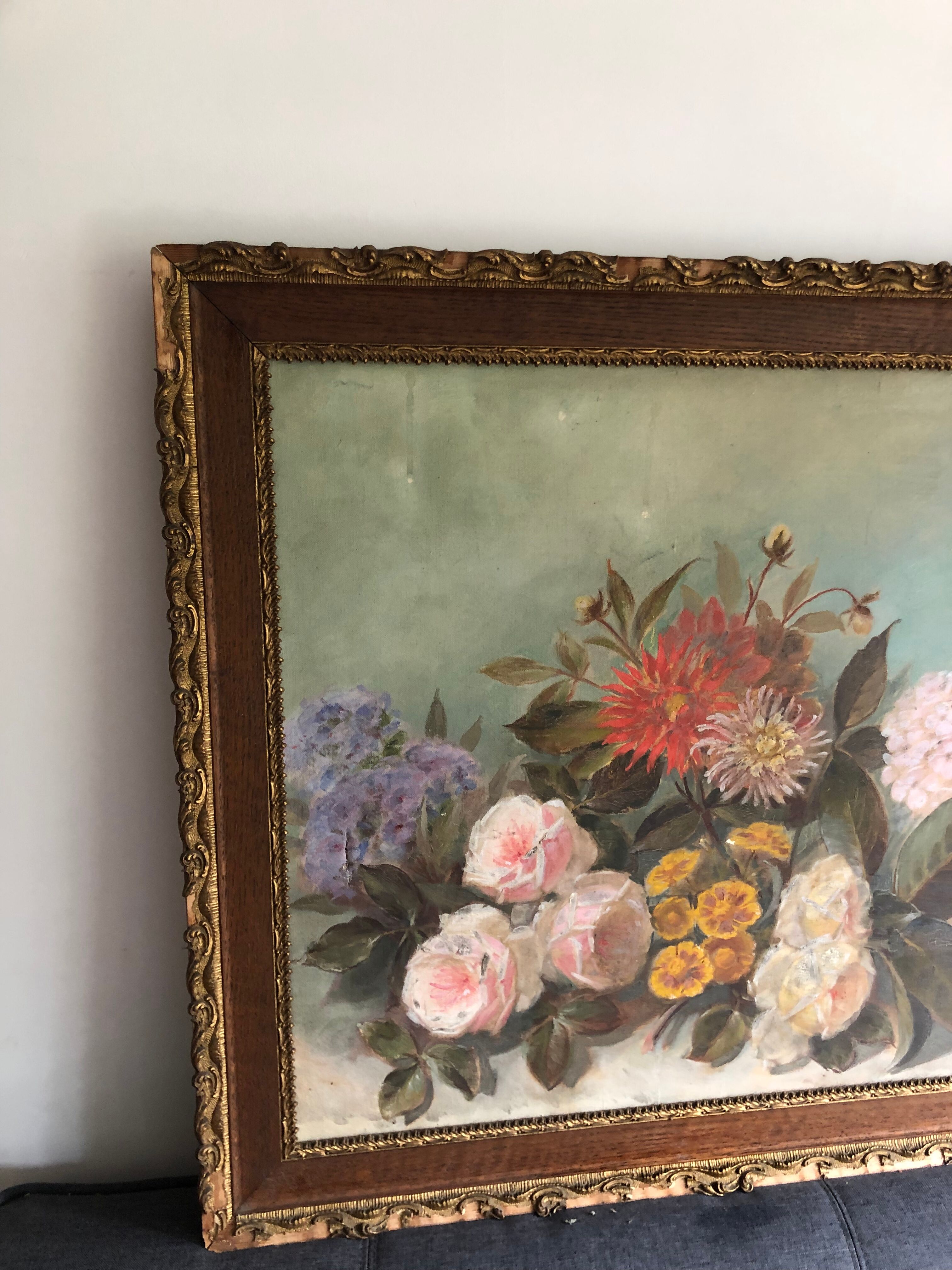 Oil on canvas ancient flowers