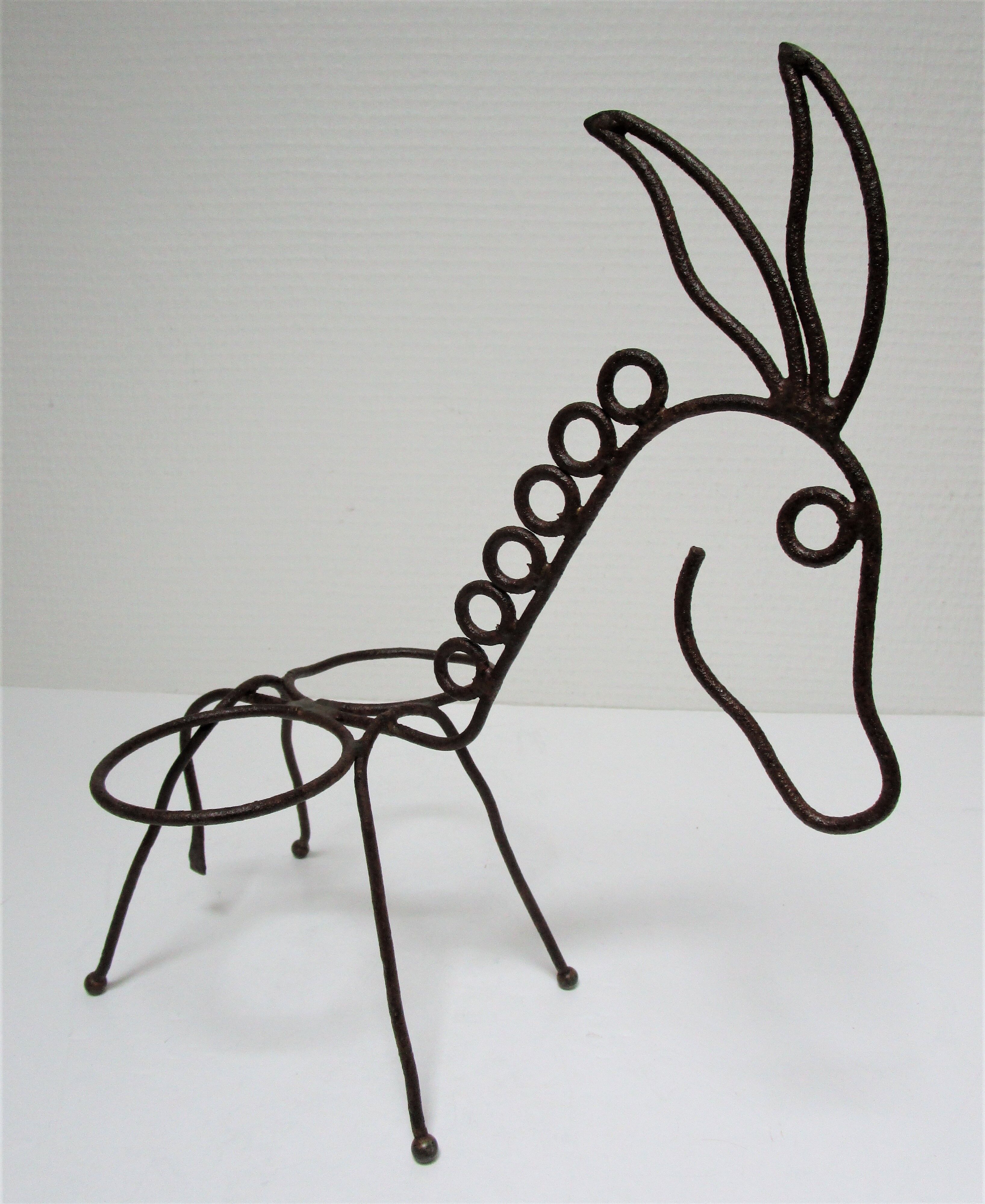 Sculptural zoomorphic gardener donkey metal patina rust vintage 50 60s