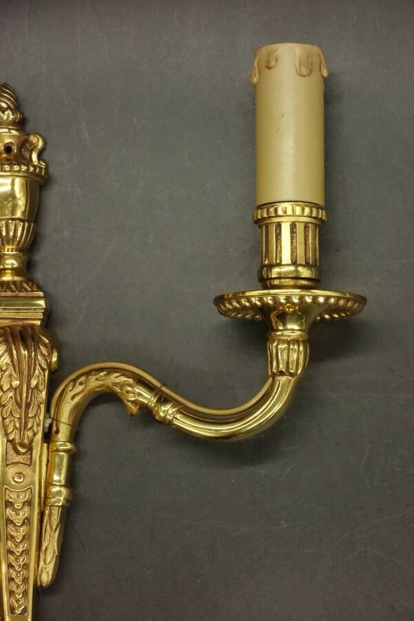 Pair of Louis XVI style urn and torch wall lights - gilt bronze