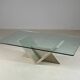 Table basse italienne en travertin et verre, 1970s