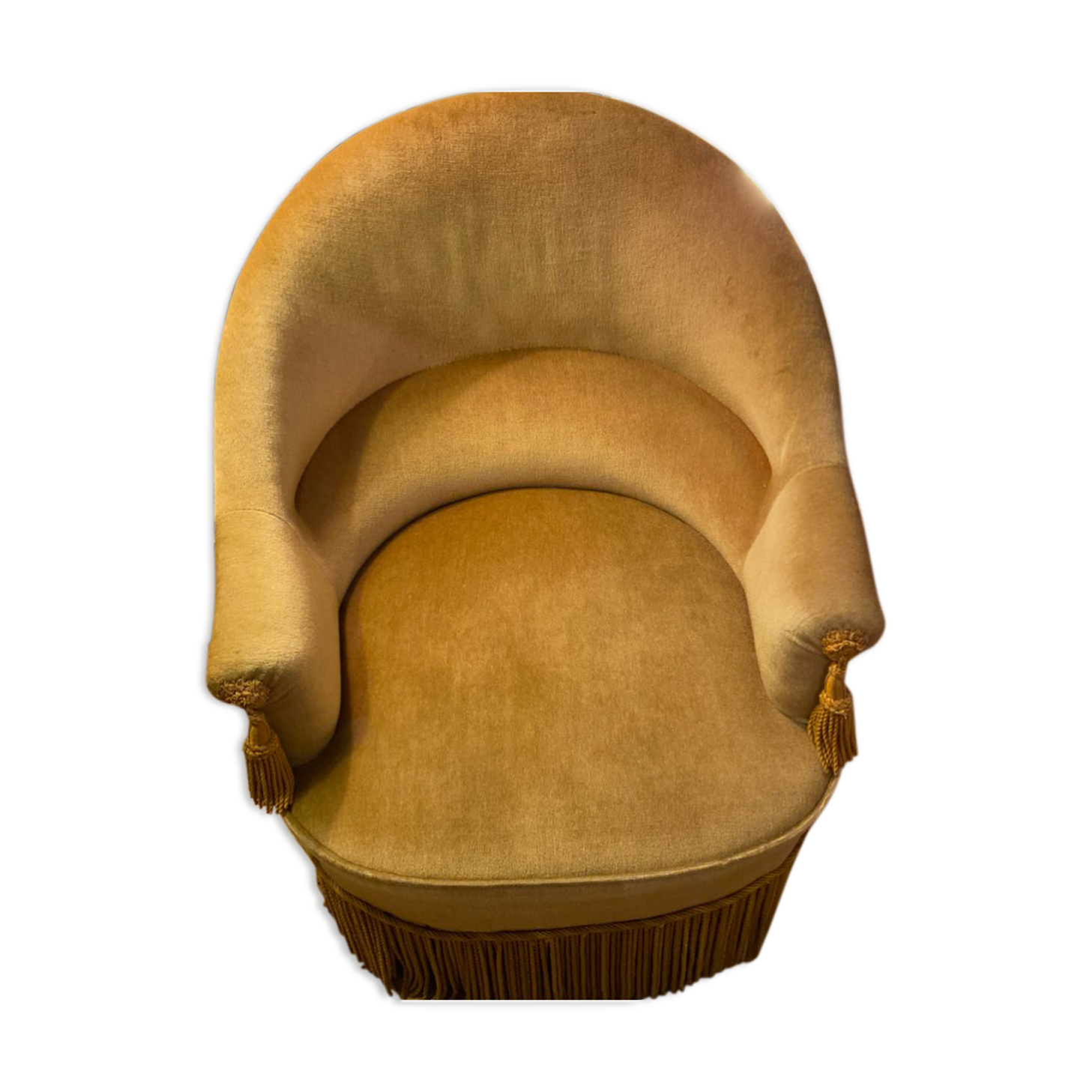 Mustard yellow velvet toad chair, excellent condition