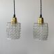 Pair of vintage molded glass pendant lamps