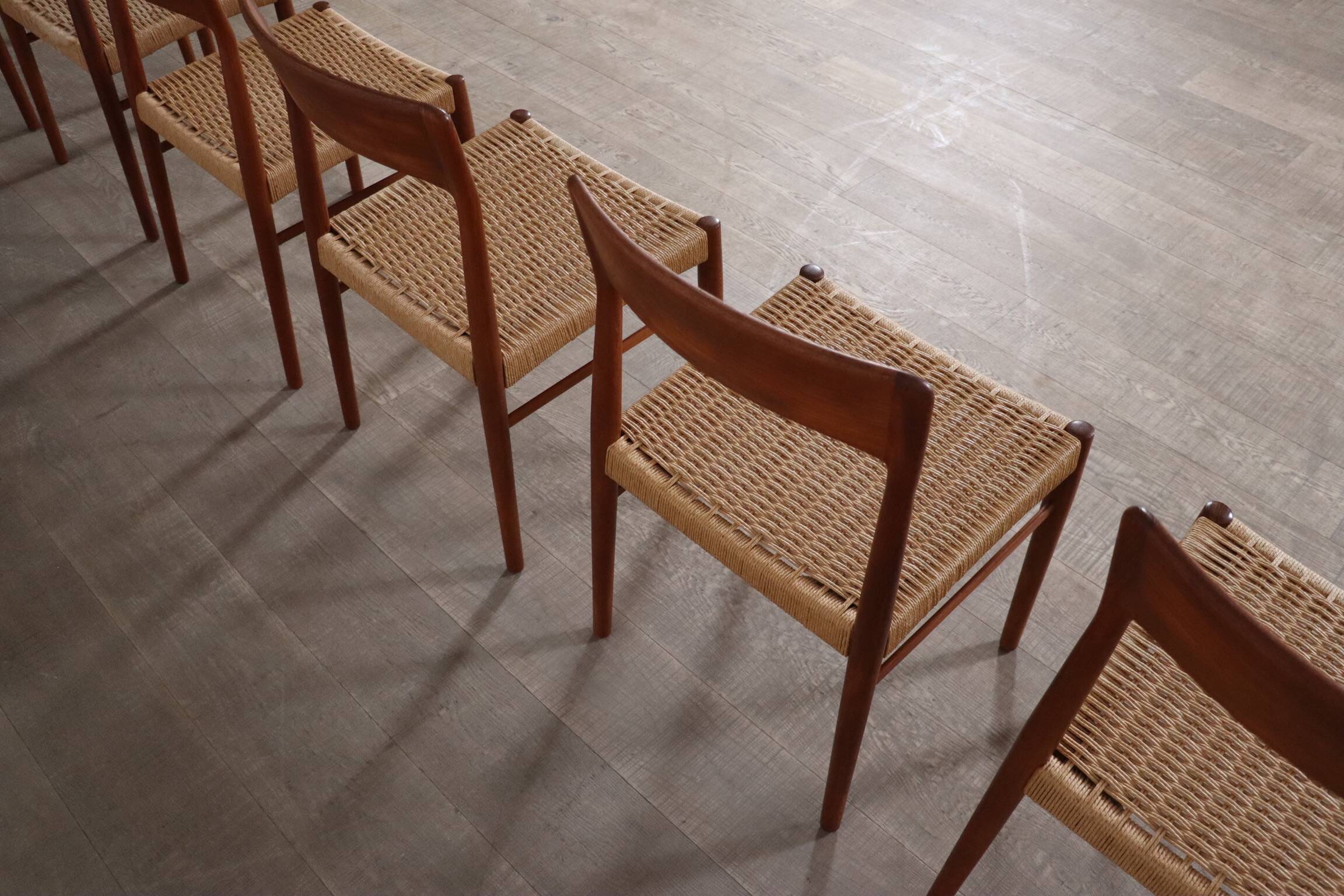 Kai Kristiansen Dining Chairs In Teak And Papercord For KS Mobler, Denmark 1960s, Set Of 6