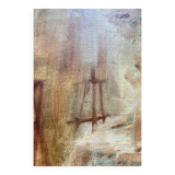 Oil painting on canvas signed “model in the workshop”