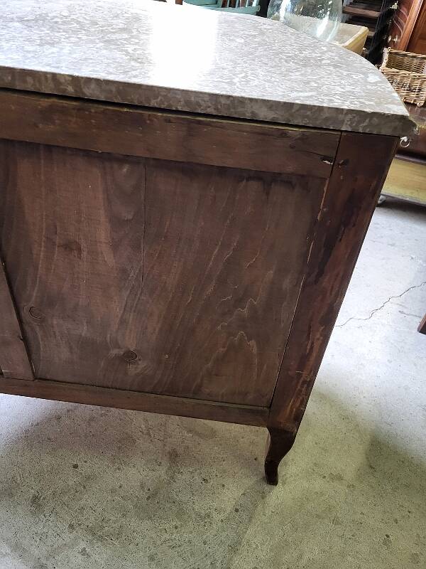Curved chest of drawers in rosewood and marble marquetry