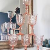 6 vintage white wine glasses in pink Rosaline Arcoroc Luminarc glass 10 cl