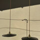 2 vintage enamelled sheet metal pendant lights