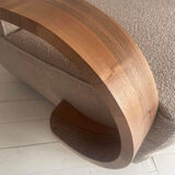 Art deco armchair in walnut and curly fabric