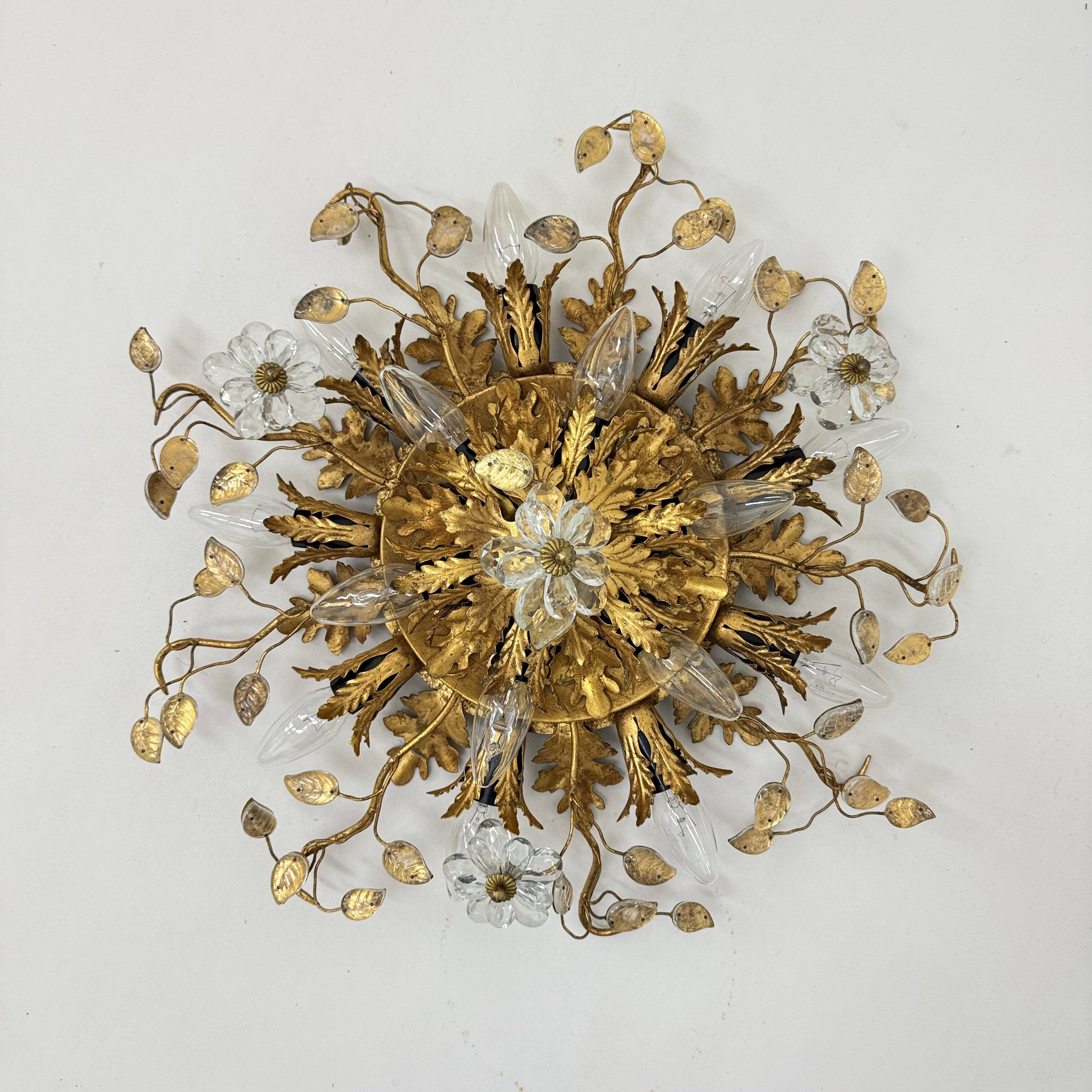 Gold-Plated Metal & Murano Crystal Flowers Flush Mount from Banci Firenze