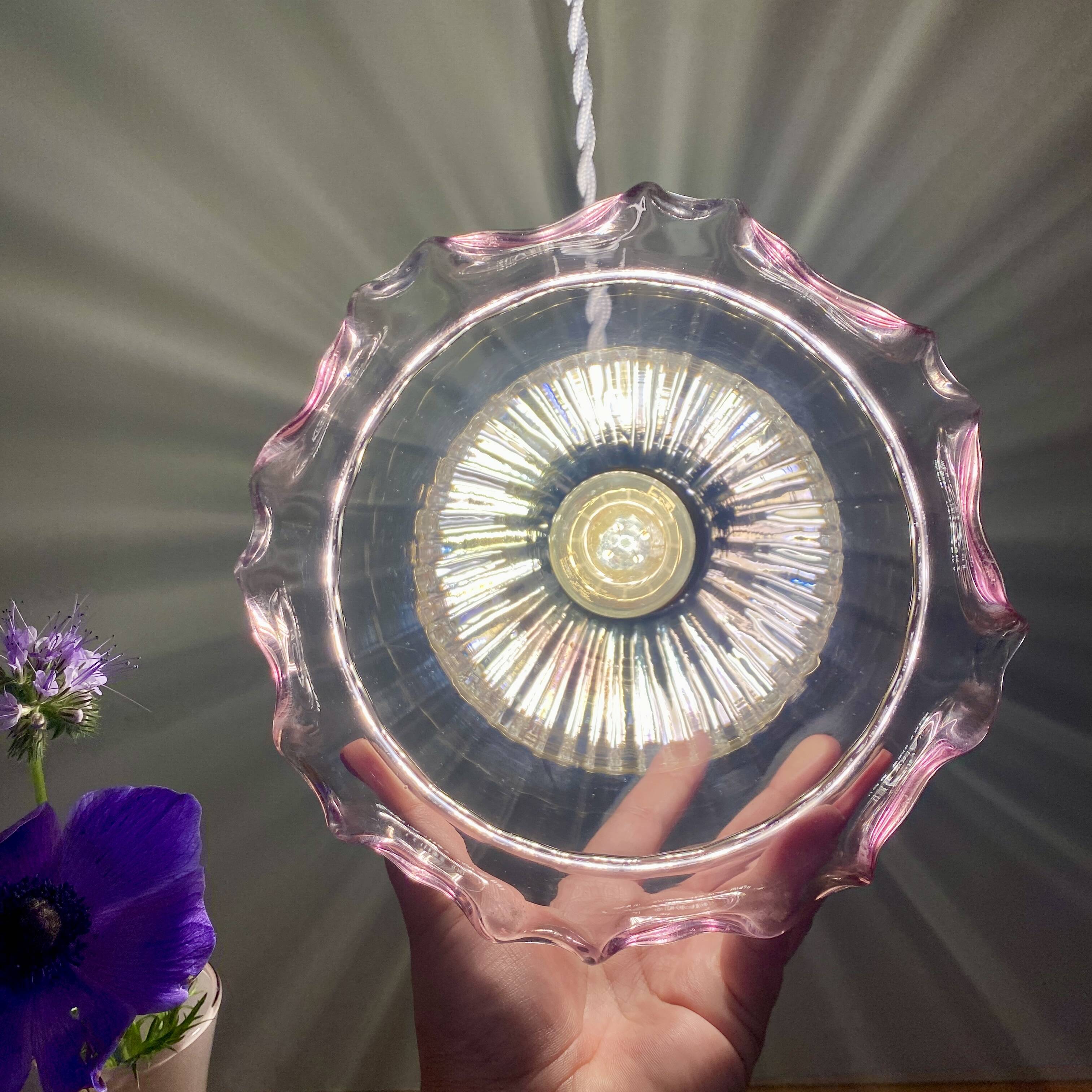 Vintage pink glass globe pendant light