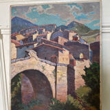 Painting signed sunny village soft colors