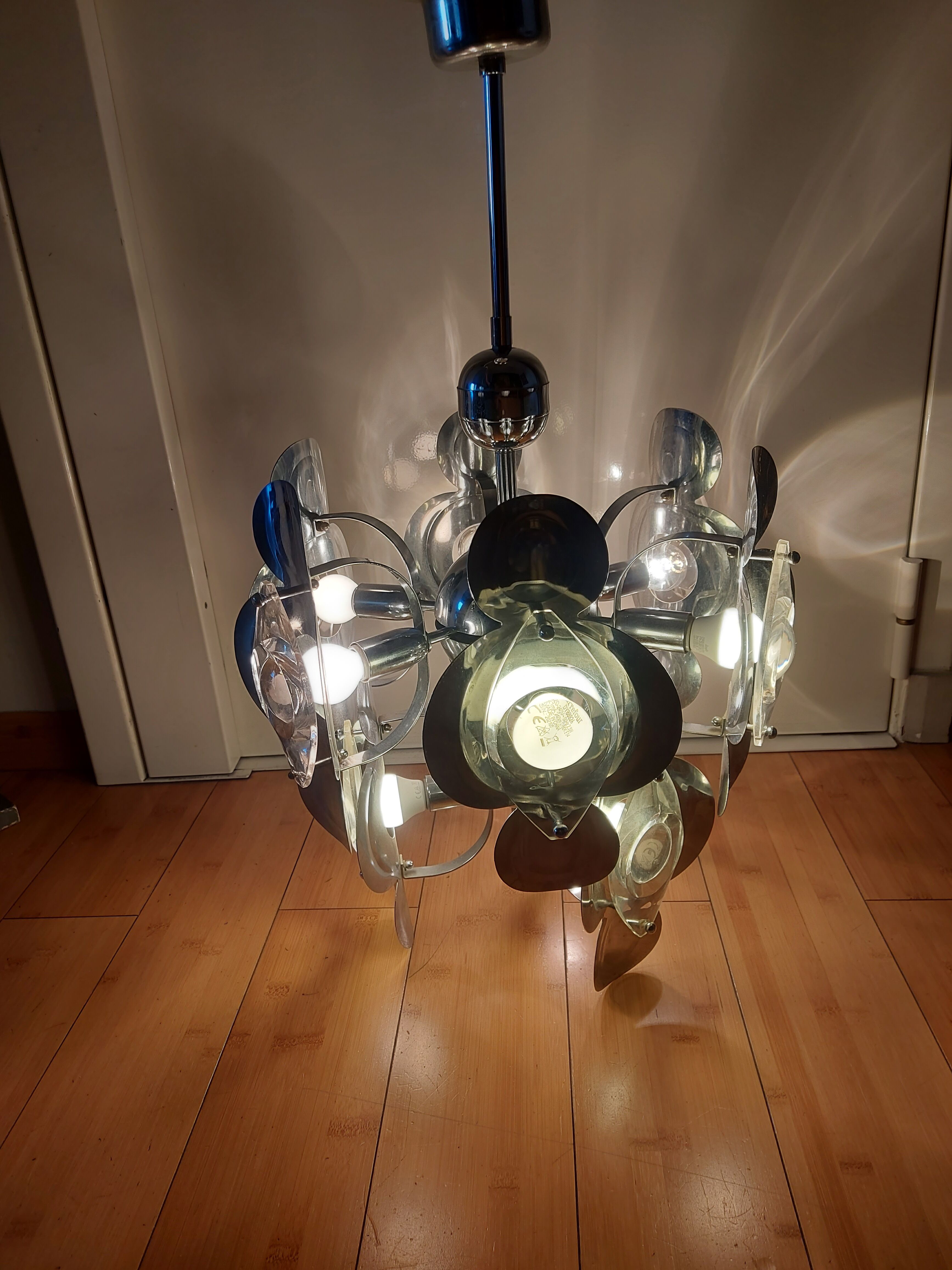 Vintage chandelier 70'S Oscar Torlasco , 9 lights