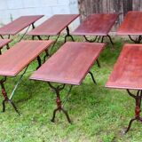Set of 9 1900 Bistro Tables with Wrought Iron Legs and Rose Decor