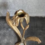 Old iris flower candle holder in solid brass