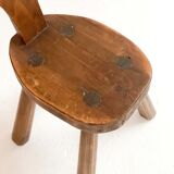 Brutalist pine side stool, mid-century, french
