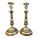 Ancienne paire de bougeoirs chandeliers flambeaux époque Louis Philippe argent