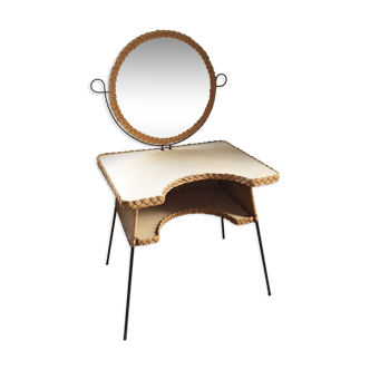Coiffeuse vintage en osier