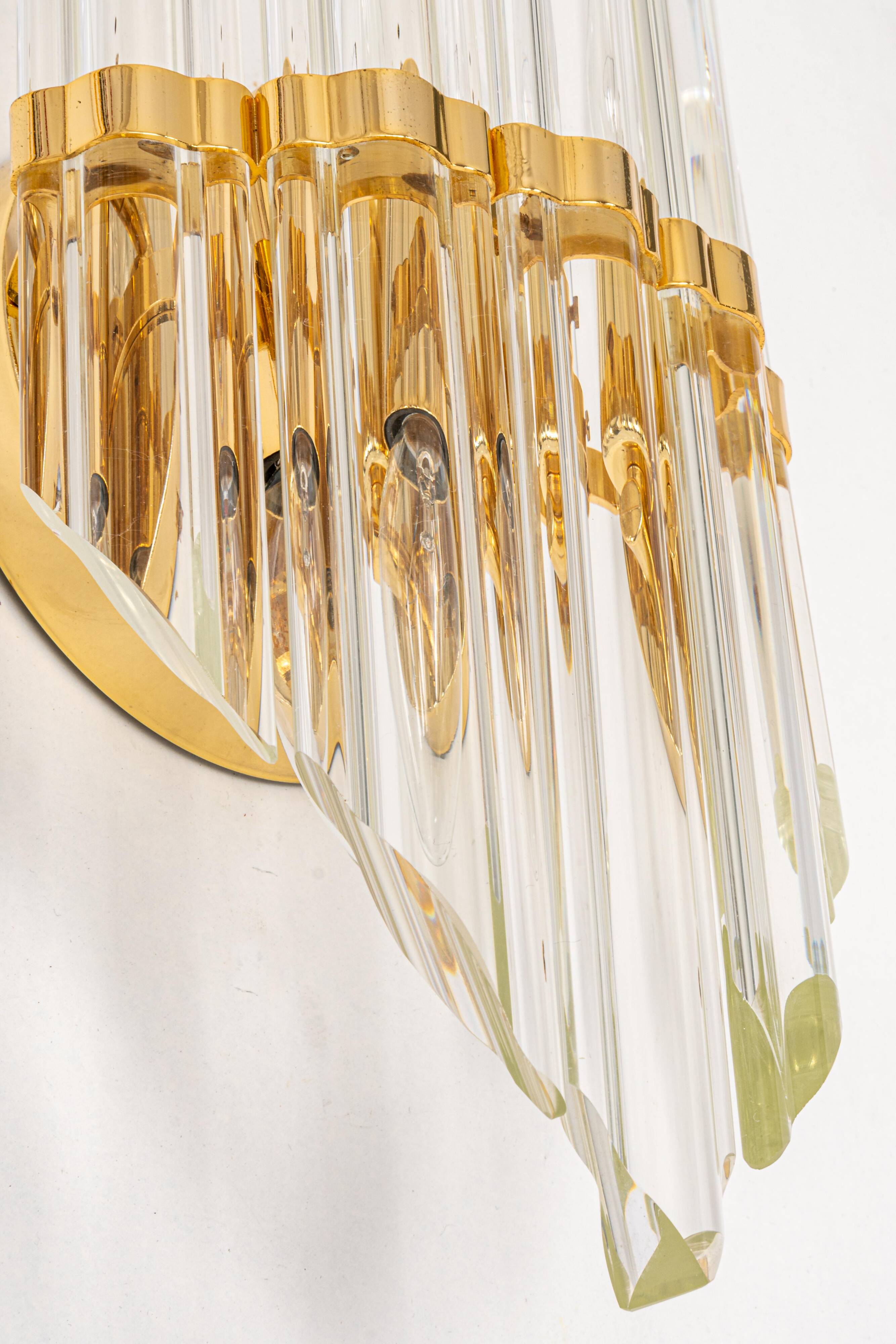 Pair of crystal glass wall sconces in the Venini style, Italy, 1970s.