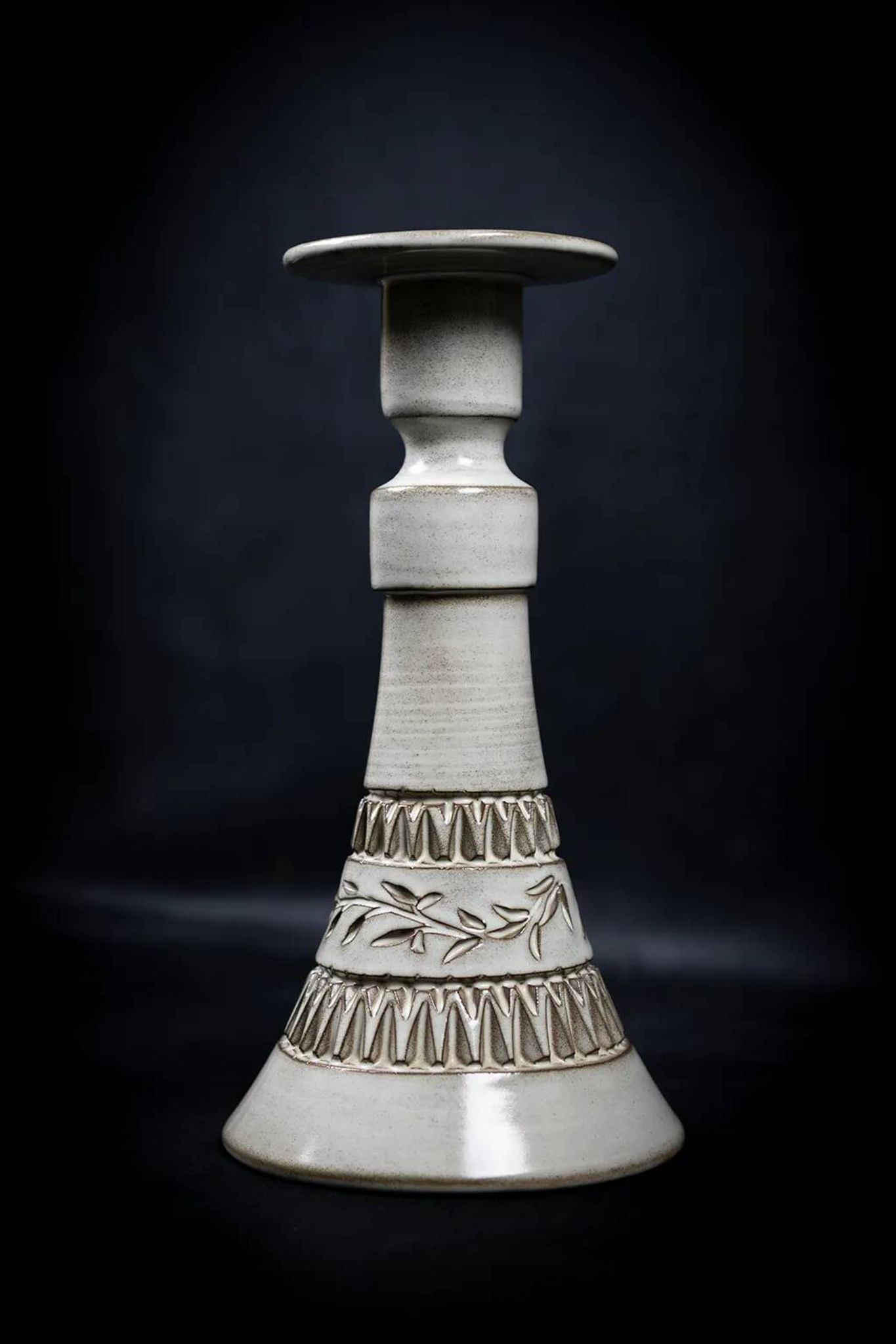 Ceramic candle holder with geometric decoration by Huguette Bessone - Vallauris