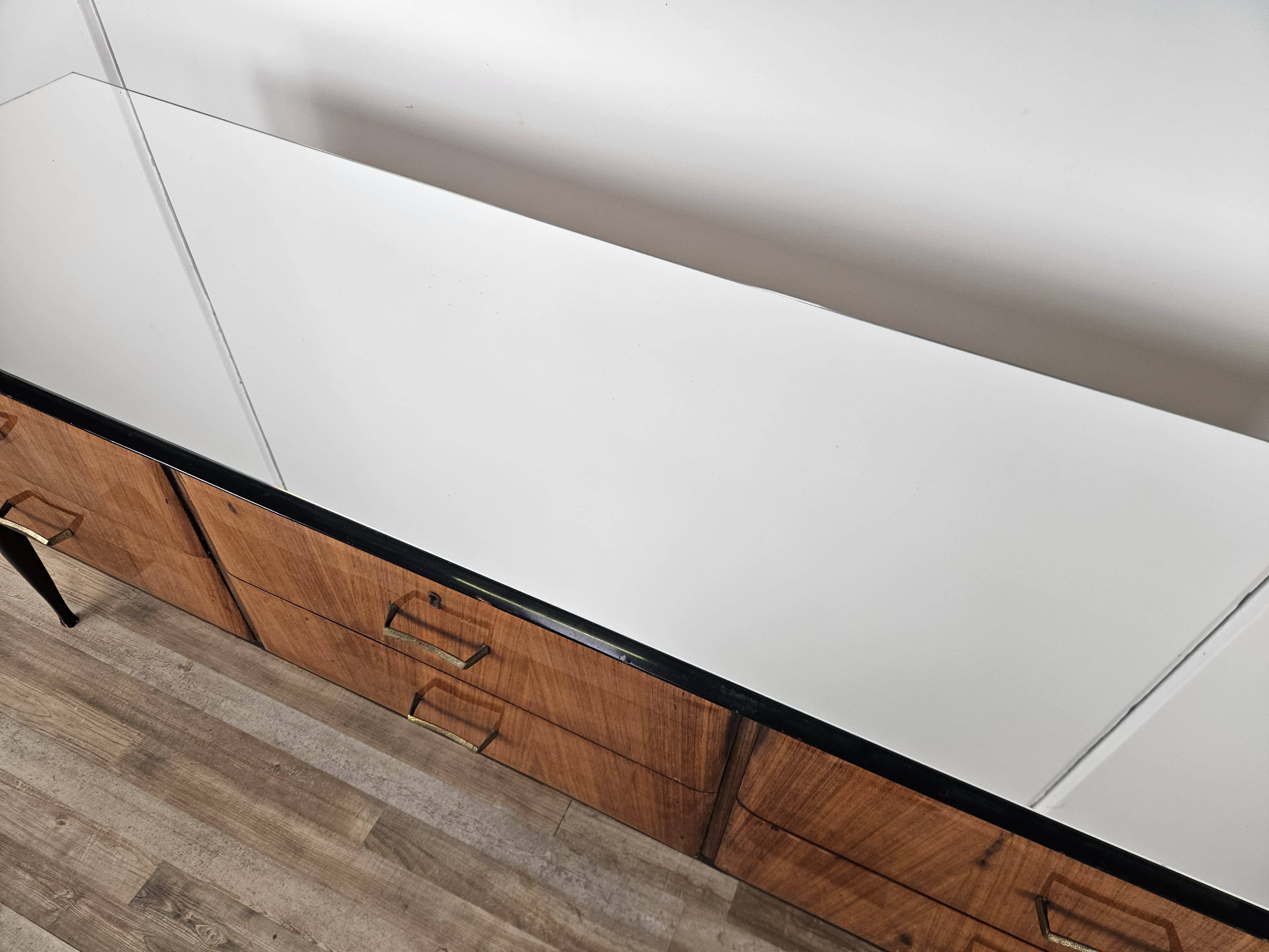 Mahogany burl chest of drawers with mirrored top