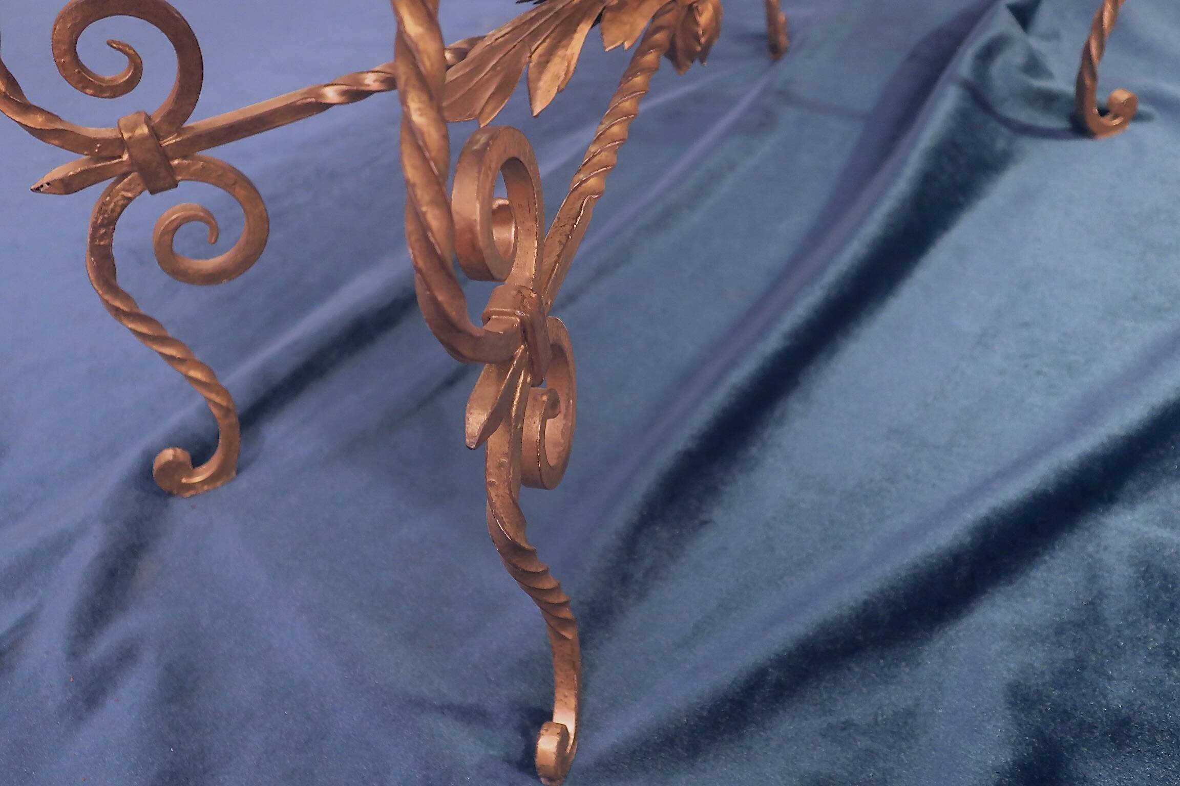 Wrought iron and veined marble coffee table, 1940s-50s