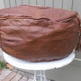 Large vintage Moroccan leather pouf n°2
