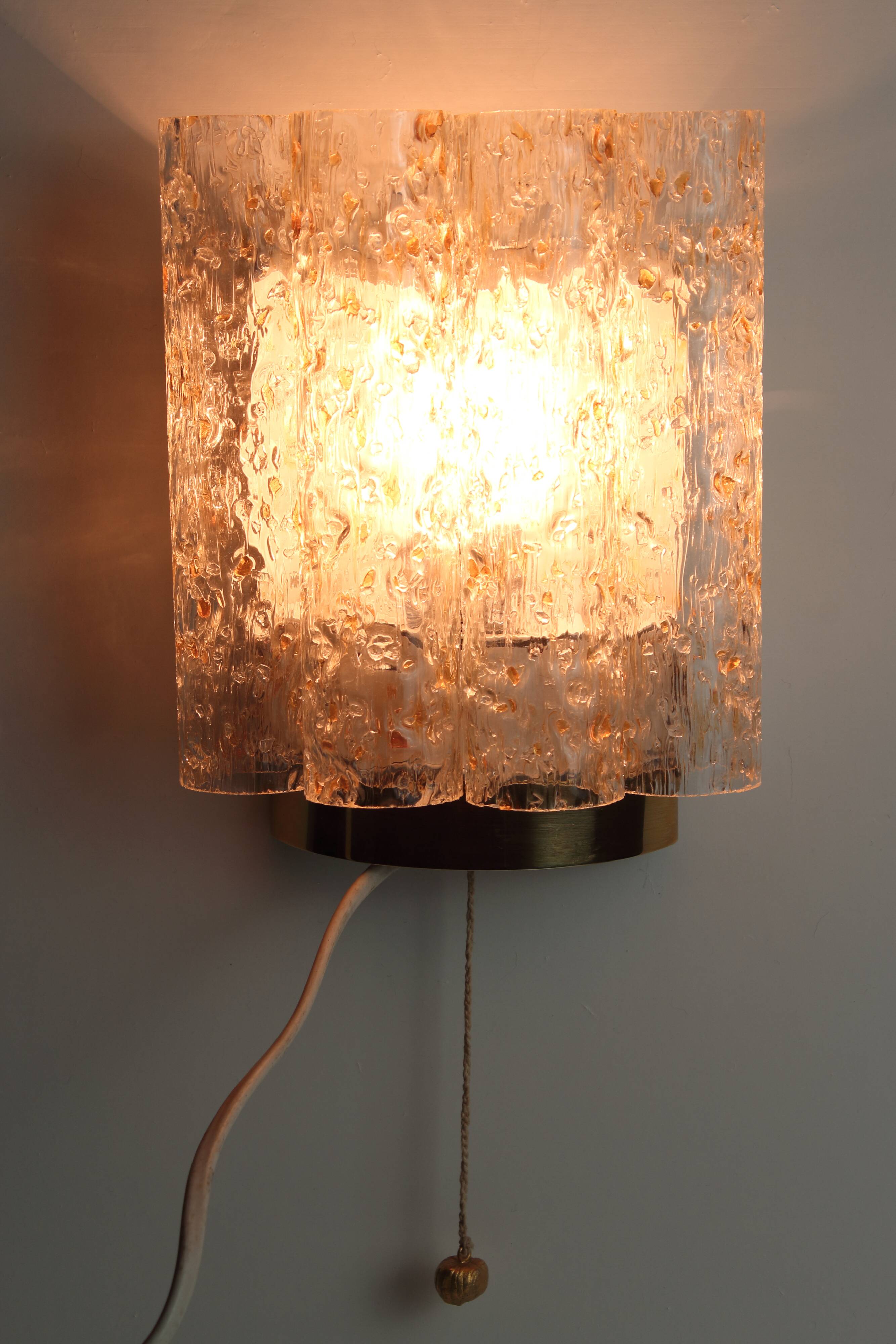Gold metal and Murano glass wall light by DORIA, 1970s.