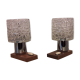 Pair of glass and wood bedside lamps