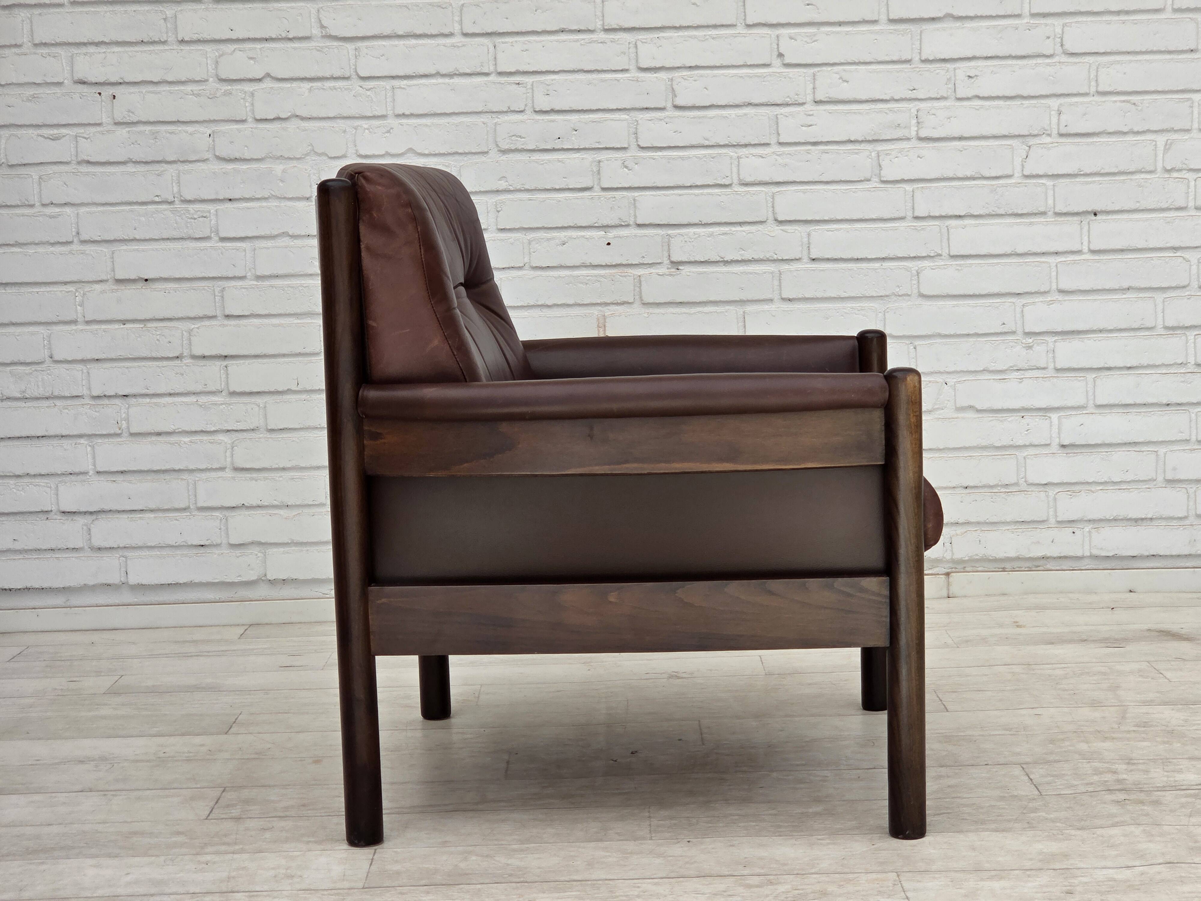 1970s, Scandinavian armchair, furniture leather, beech wood.