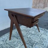 Modernist wooden desk with compass feet 1950
