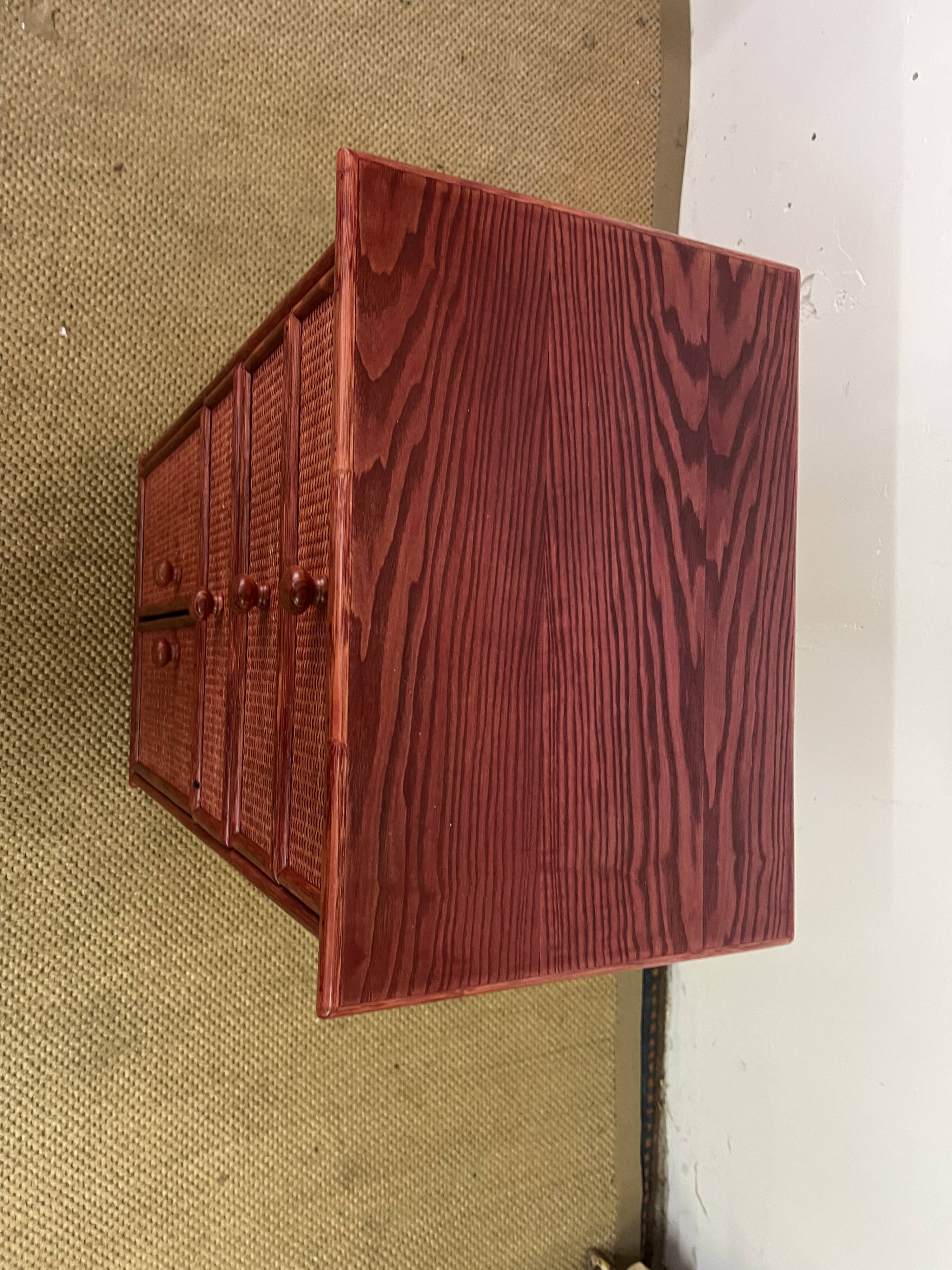 Small Chiffonier / Vintage red lacquered rattan storage unit