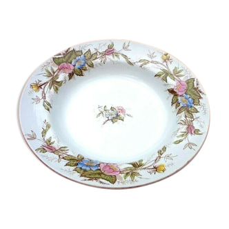 Assiette creuse ancienne faïence polychrome, décor champêtre