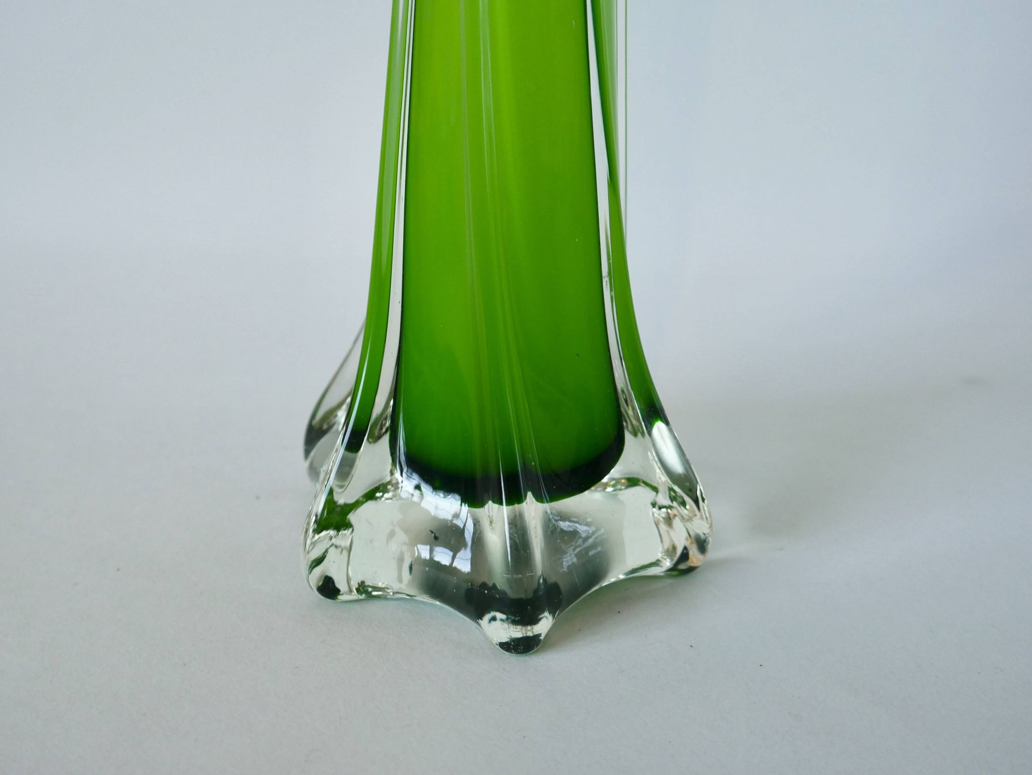 Large green and white opaline vase from the 70s